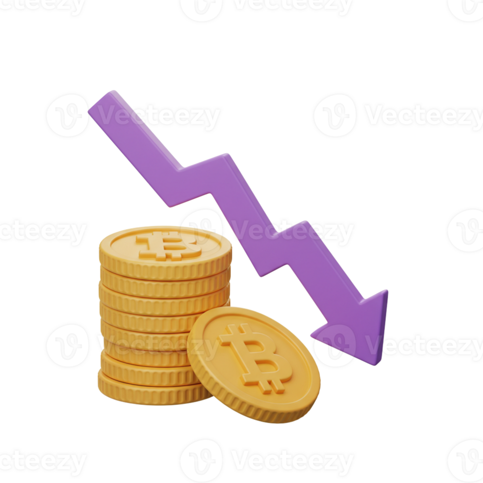 Cryptocurrency decline represented by fallen coins and arrow png