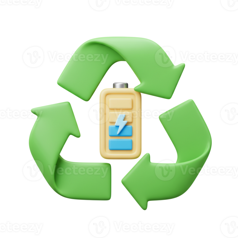 Battery recycling symbol with green arrows png