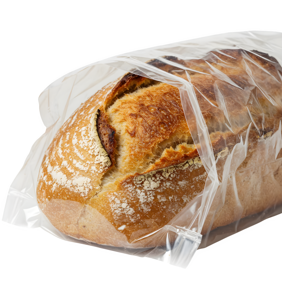 A loaf of bread in a plastic bag png