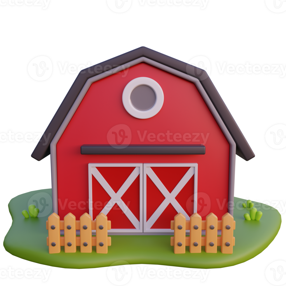 a red barn with a fence and a gate png