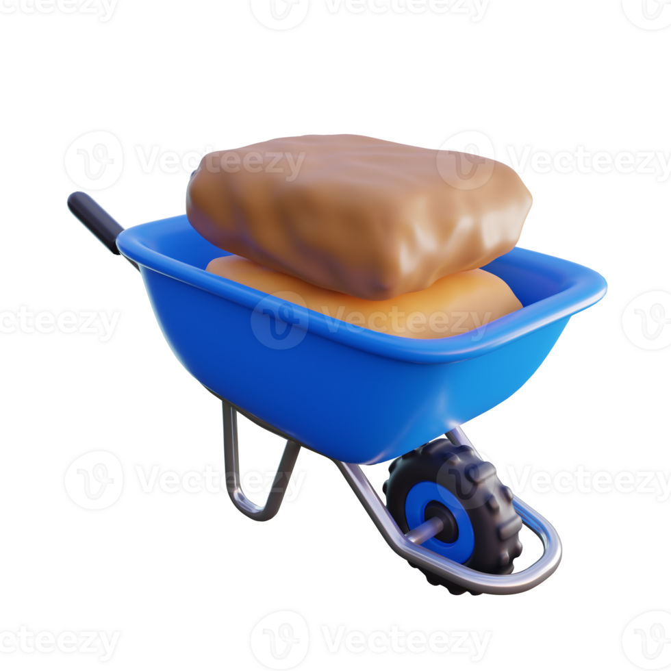 a blue wheelbarrow with two rolls of bread in it png