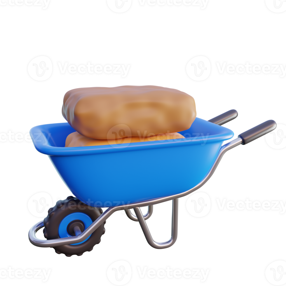 a blue wheelbarrow with two pieces of bread in it png