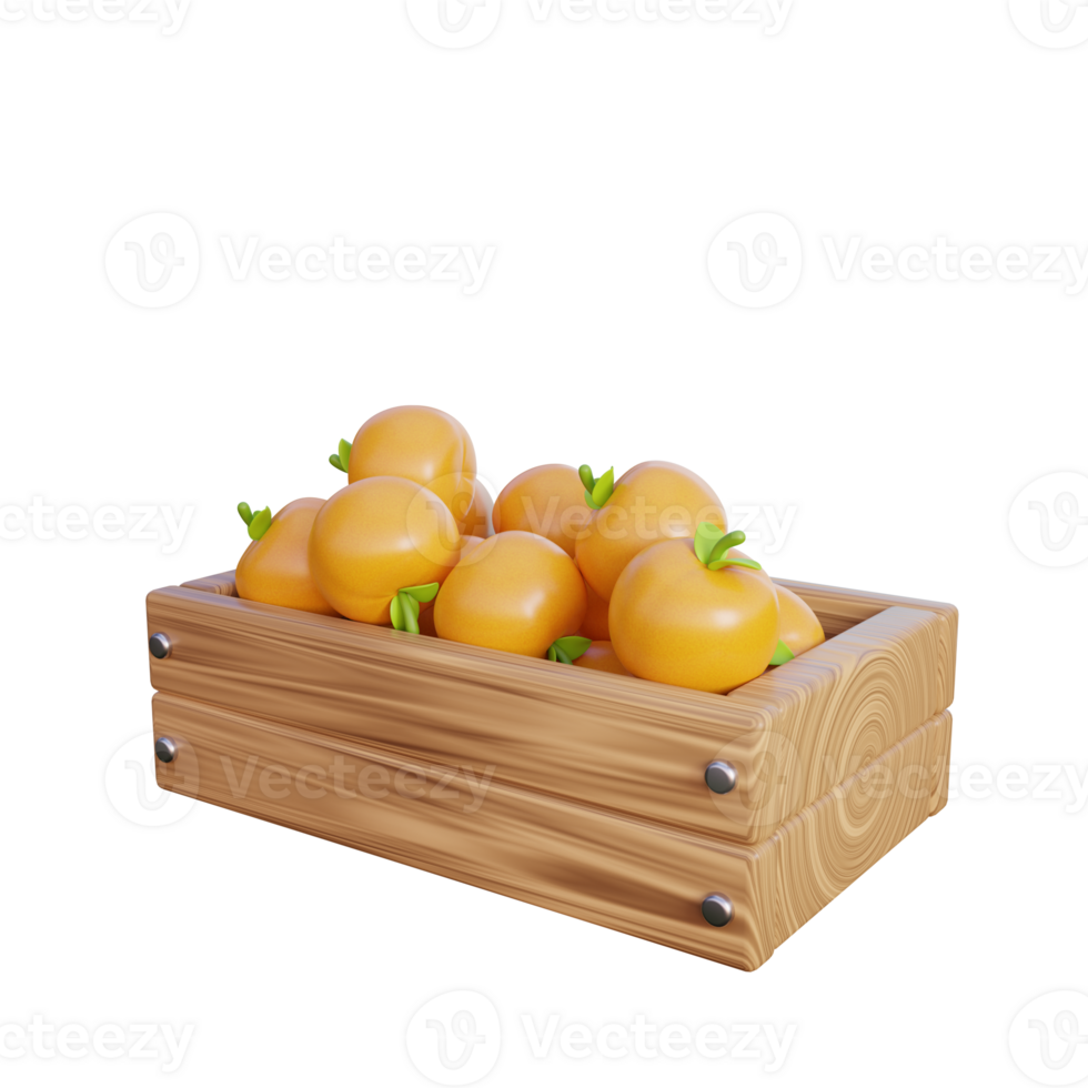 a wooden box with full oranges on it png