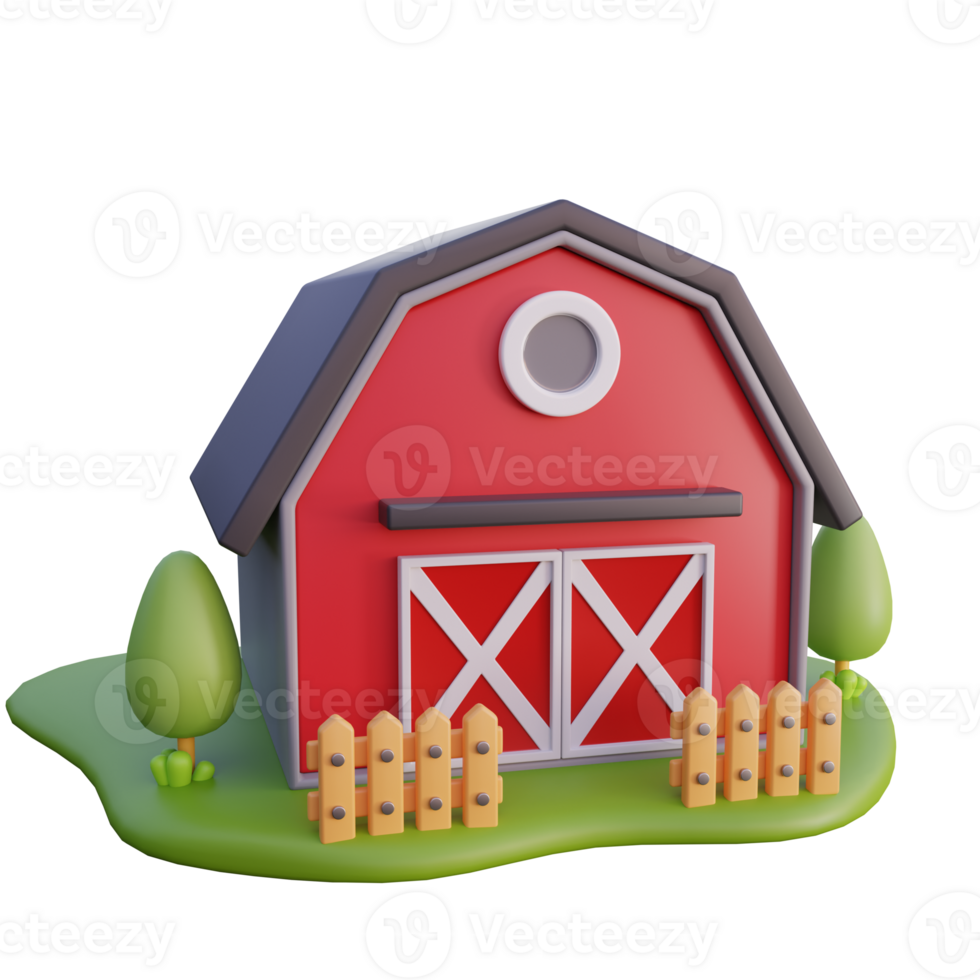 a red barn with a fence and trees png