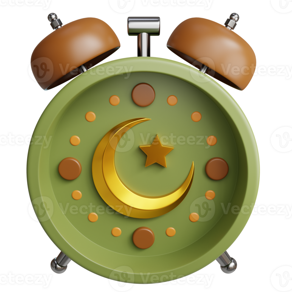 an alarm clock with a crescent and star on it png