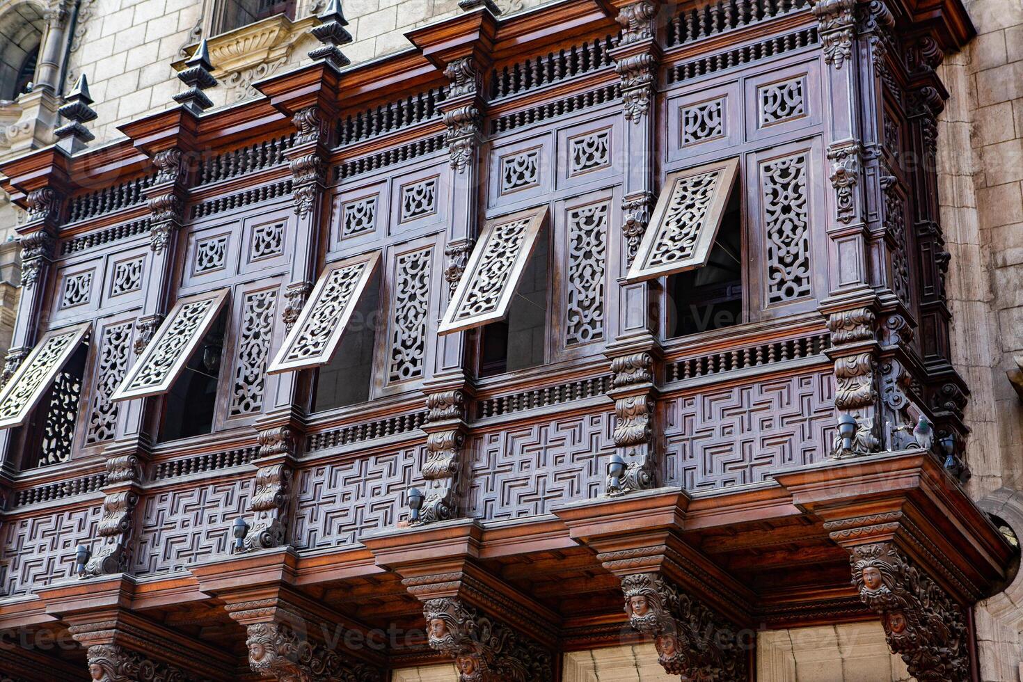 wooden windows and balcony in Lima Peru photo