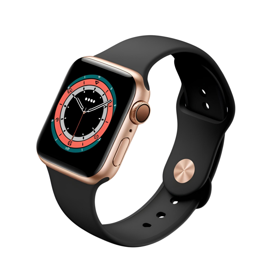 Modern Smartwatch with Black Strap, Realistic Wearable Tech on Transparent Background png