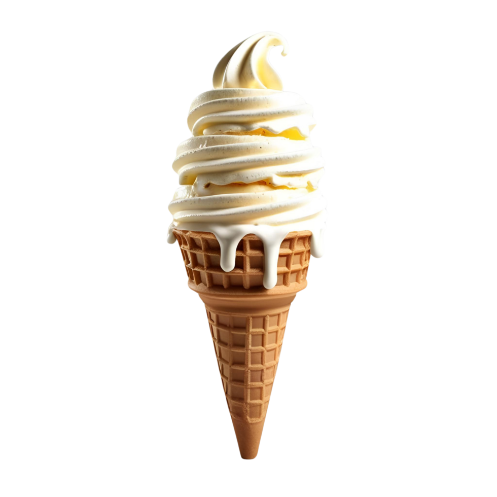 Delicious Soft Serve Ice Cream Cone Vanilla Swirl with Waffle Cone on Transparent Background png