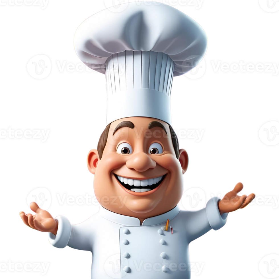 Smiling Cartoon Chef Character Happy Cook in White Uniform with Transparent Background png