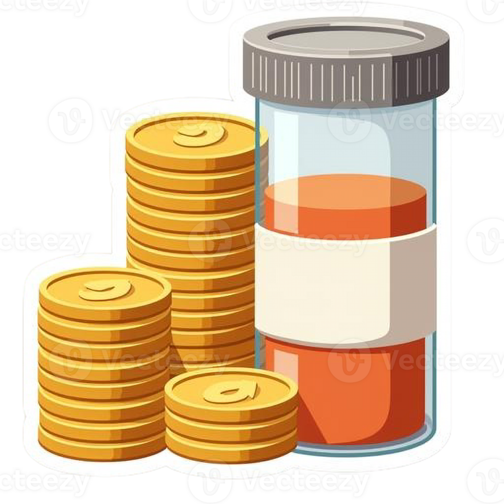 Stack of Coins with a Pill Bottle Medical Healthcare Icon Sticker png