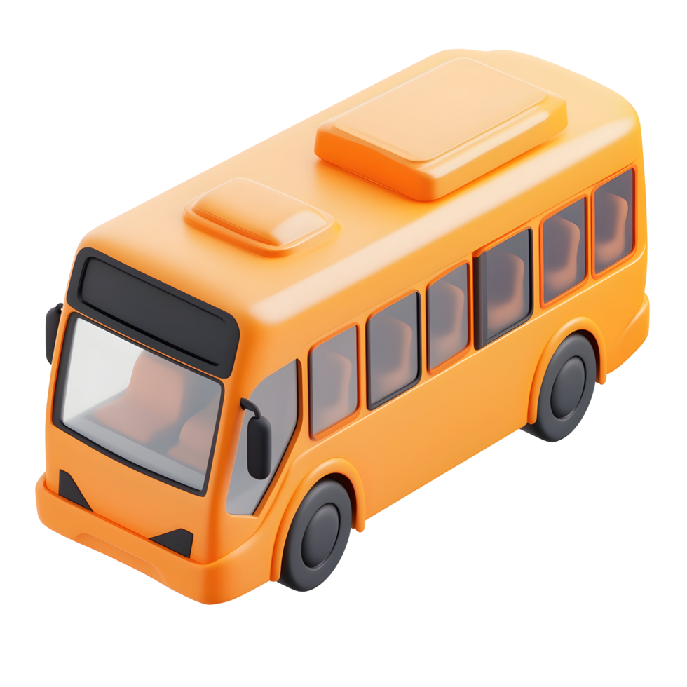 yellow bus3d cartoon on transparent background png