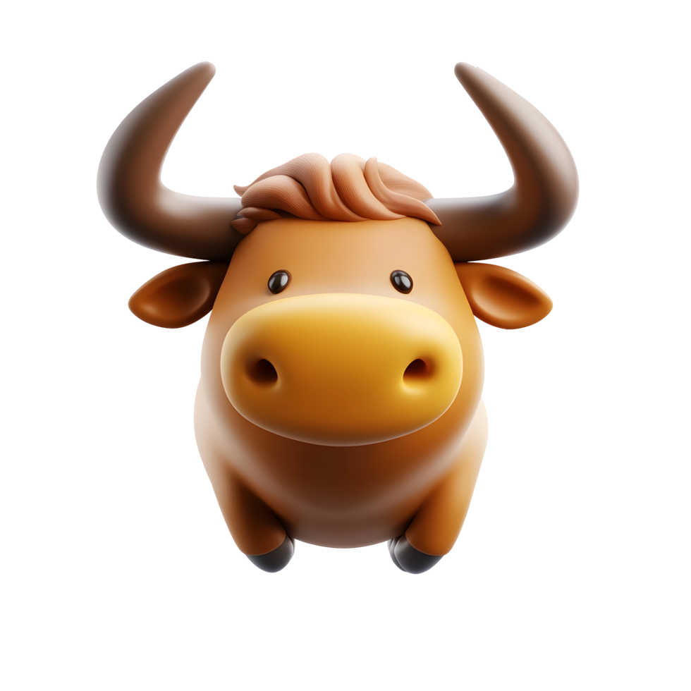 3d cartoon bull is standing on trasnparent background png