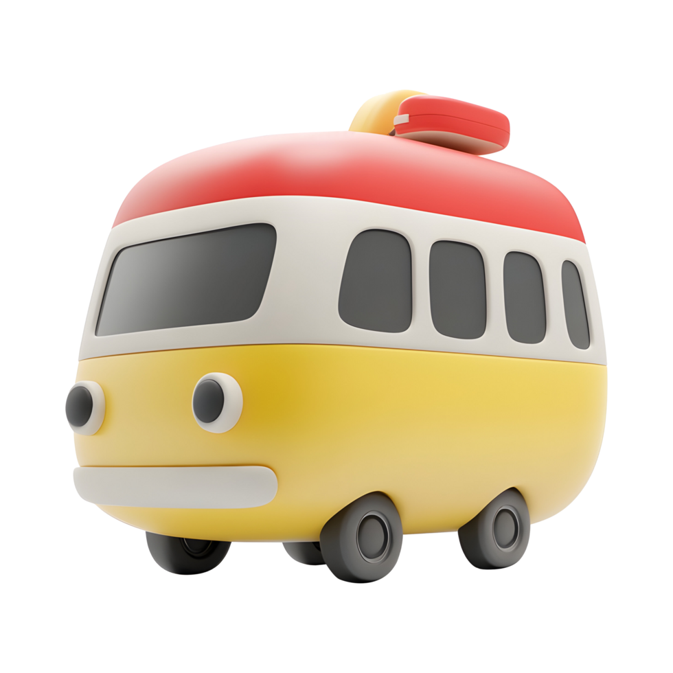 cute toy bus 3d with a red and yellow color on a transparent background png