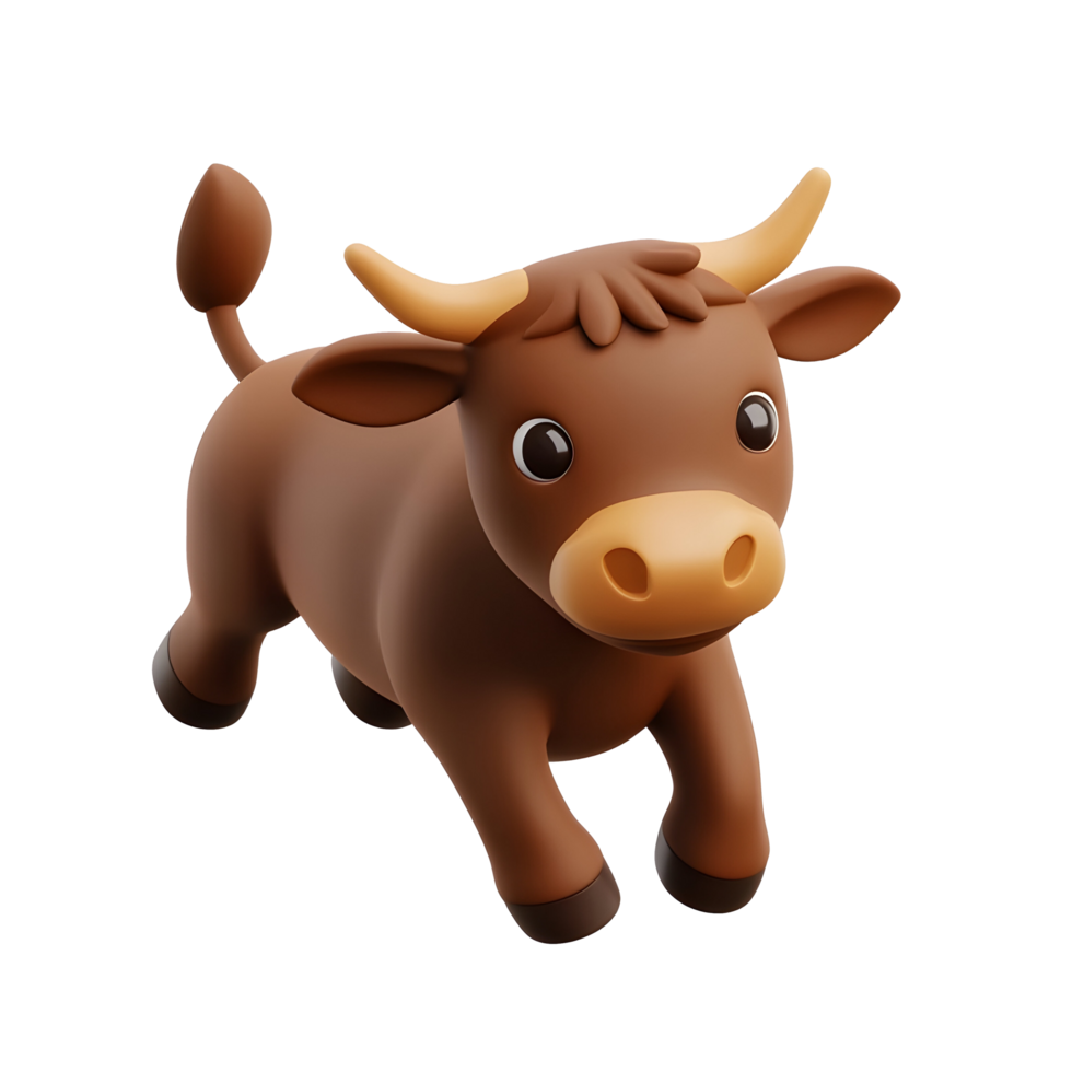 cute cow 3d with horns running isolated background png