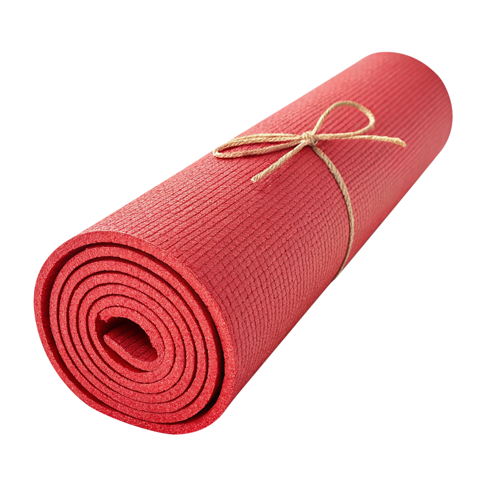 Red Lightweight rolled exercise mat on transparent background png