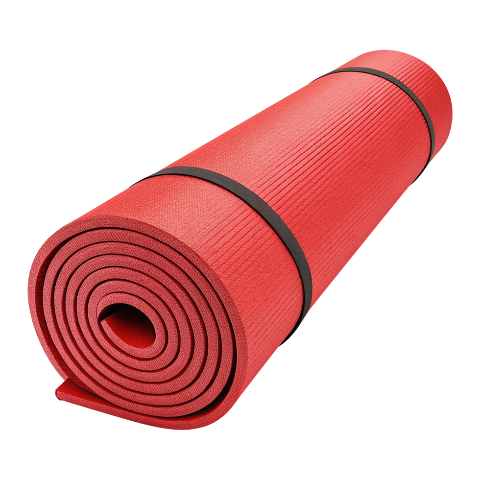 Exercise mat rolled for storage on transparent background png