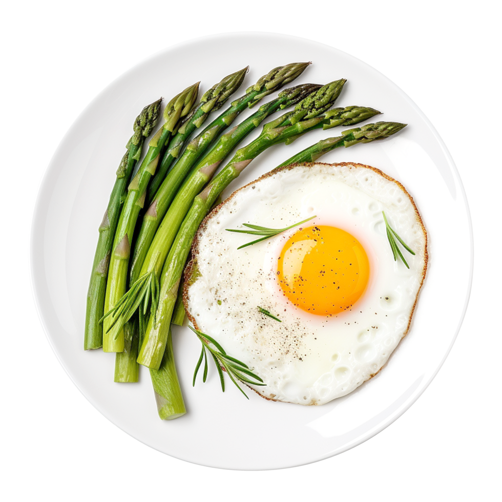 Tasty asparagus with sunny side up egg transparent background png