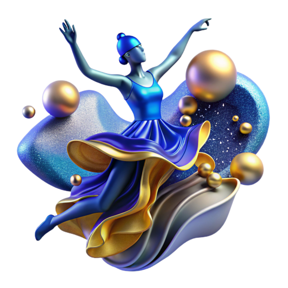 dramatic rustic Abstract Dance Form in Blue Cutout with Vibrant Colors detailed png