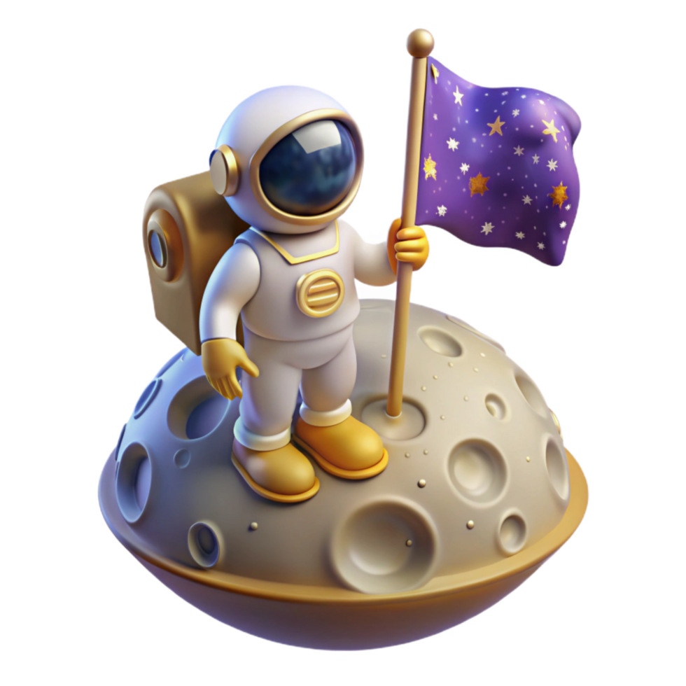 serene rustic Astronaut Planting Flag on Moon Cutout Isolated high quality png