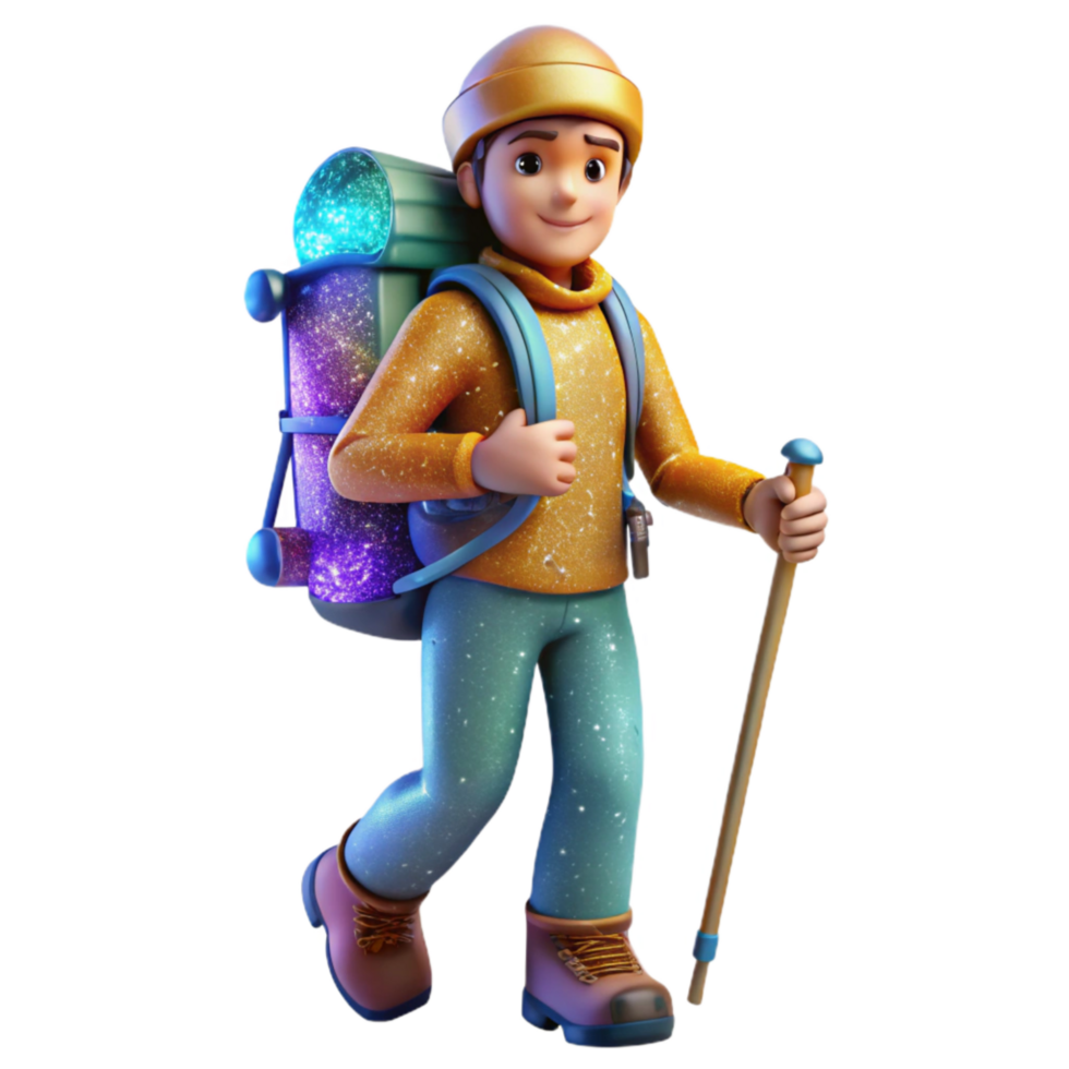 extraordinary artistic Backpacker with Trekking Poles Isolated Transparent Background detailed png