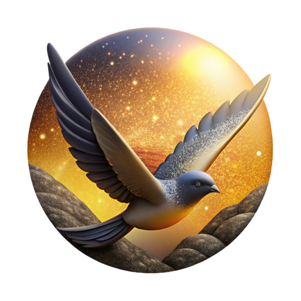 dramatic vintage Bird Flying Towards Setting Sun Journey Symbol Isolated Cutout high quality png