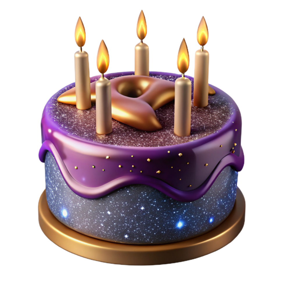serene rustic Birthday Cake with Candles Lit Isolated Element high resolution png