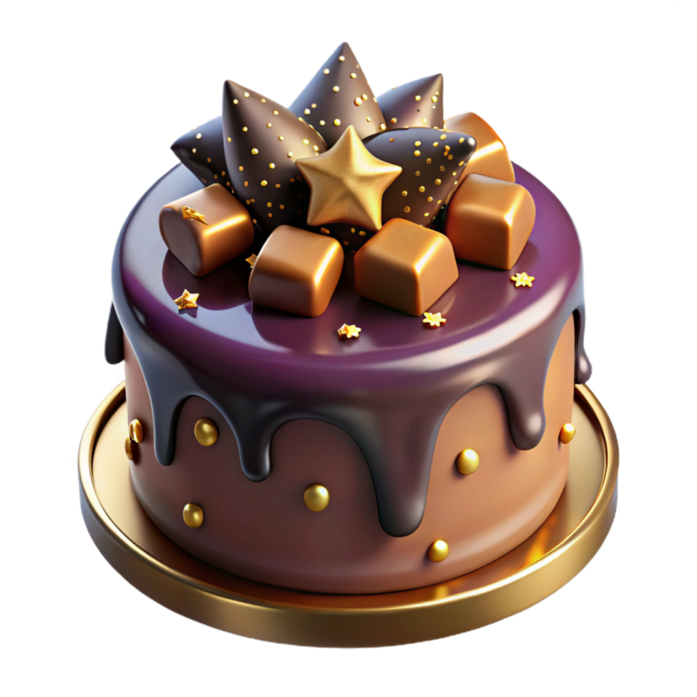 beautiful modern Birthday Cake with Chocolate Icing Isolated on Transparent Background high quality png