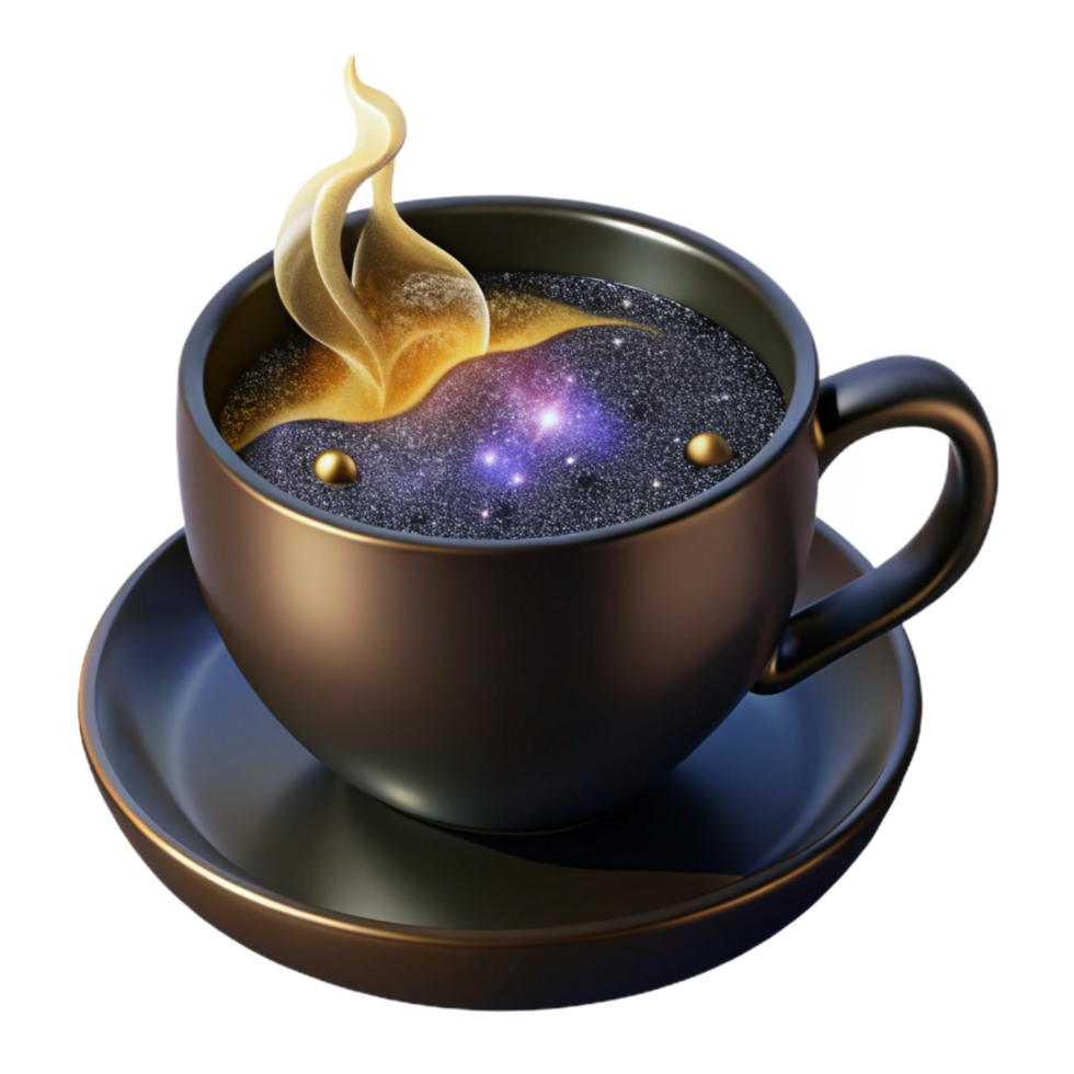 serene rustic Black Coffee Cup with Steam Top View Transparent Background authentic png