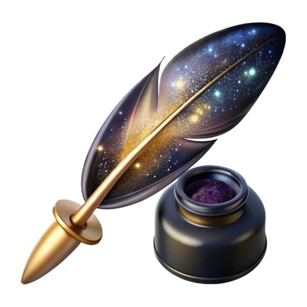 magnificent modern Black Quill Pen with Inkwell Transparent Background Cutout png