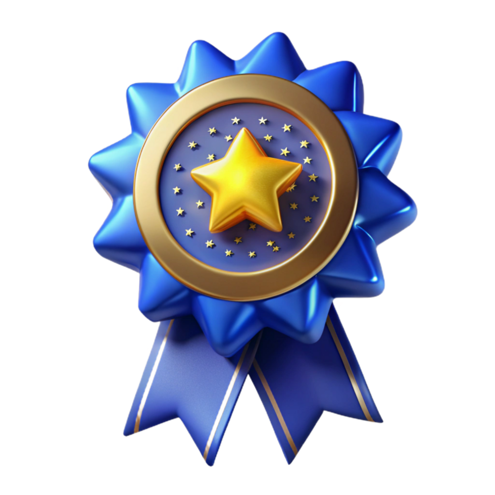 vibrant rustic Blue Award Ribbon with Gold Border Isolated high quality png