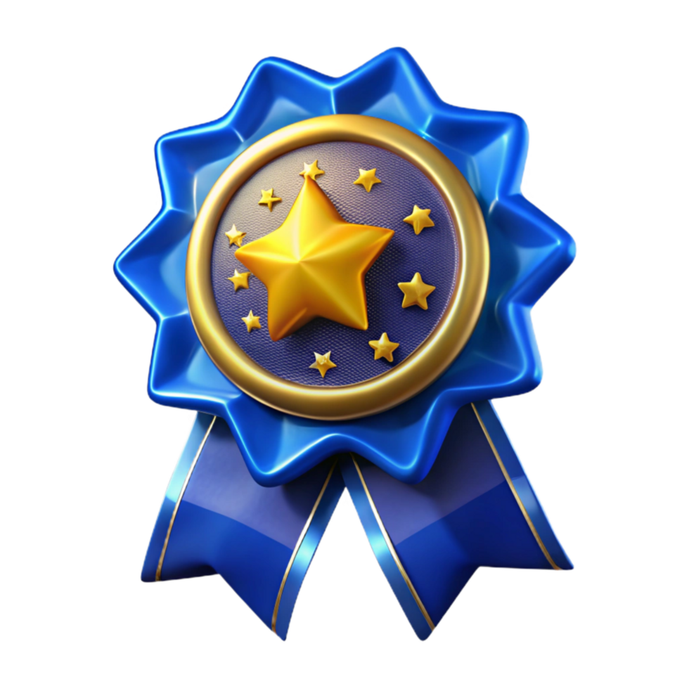impressive vintage Blue Award Ribbon with Gold Border Isolated high quality png