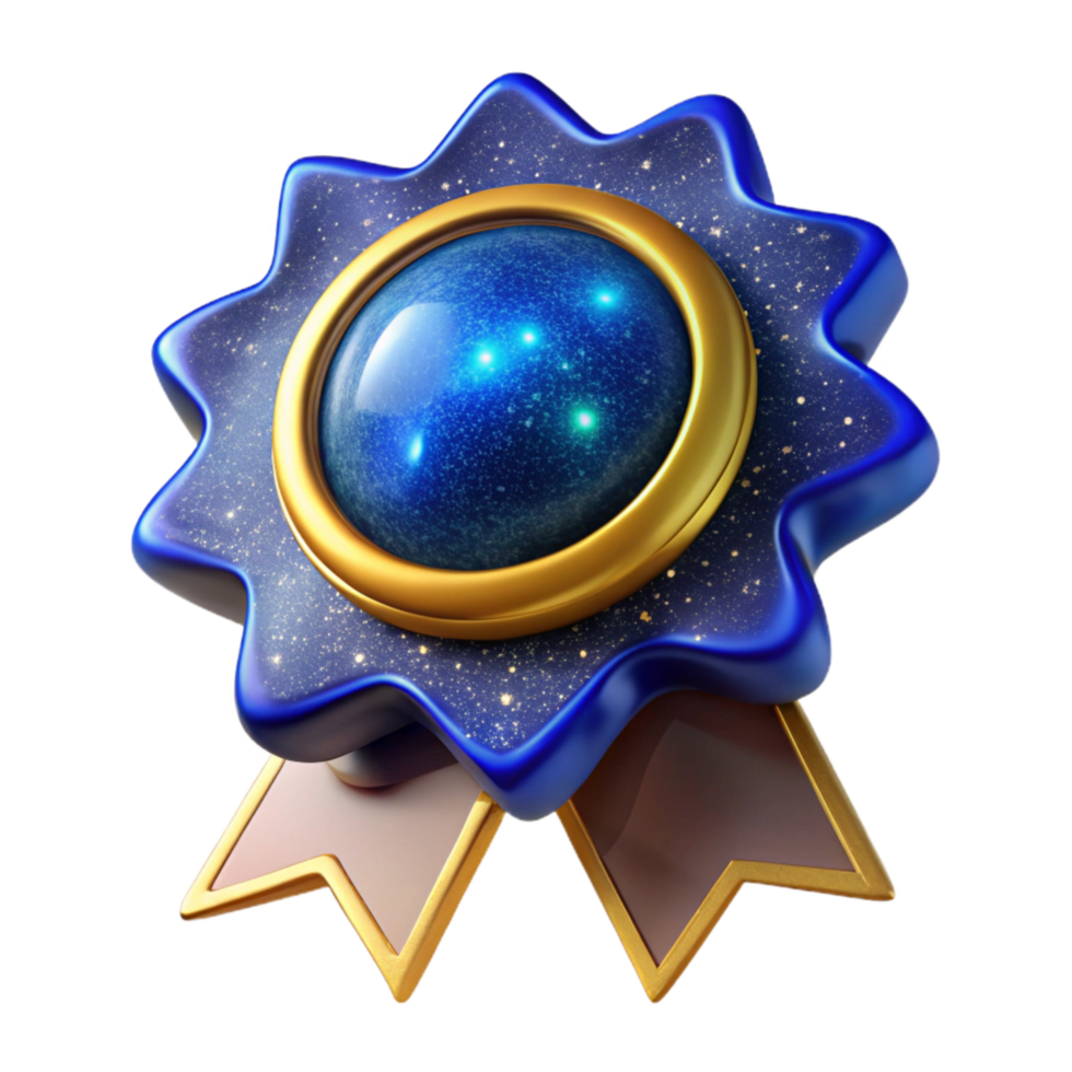 dramatic rustic Blue Award Ribbon with Gold Border Isolated high resolution png