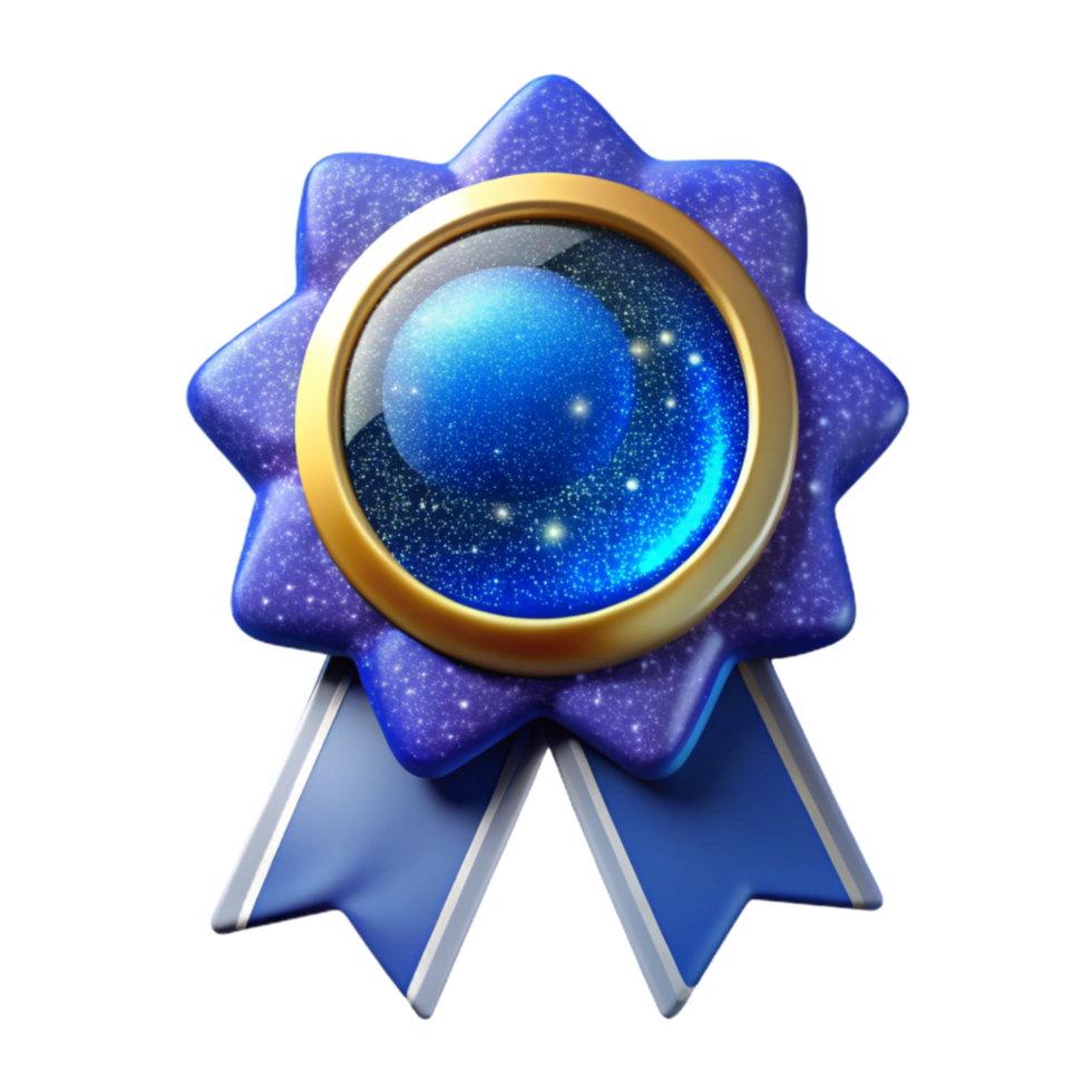 serene artistic Blue Award Ribbon with Gold Border Isolated high resolution png
