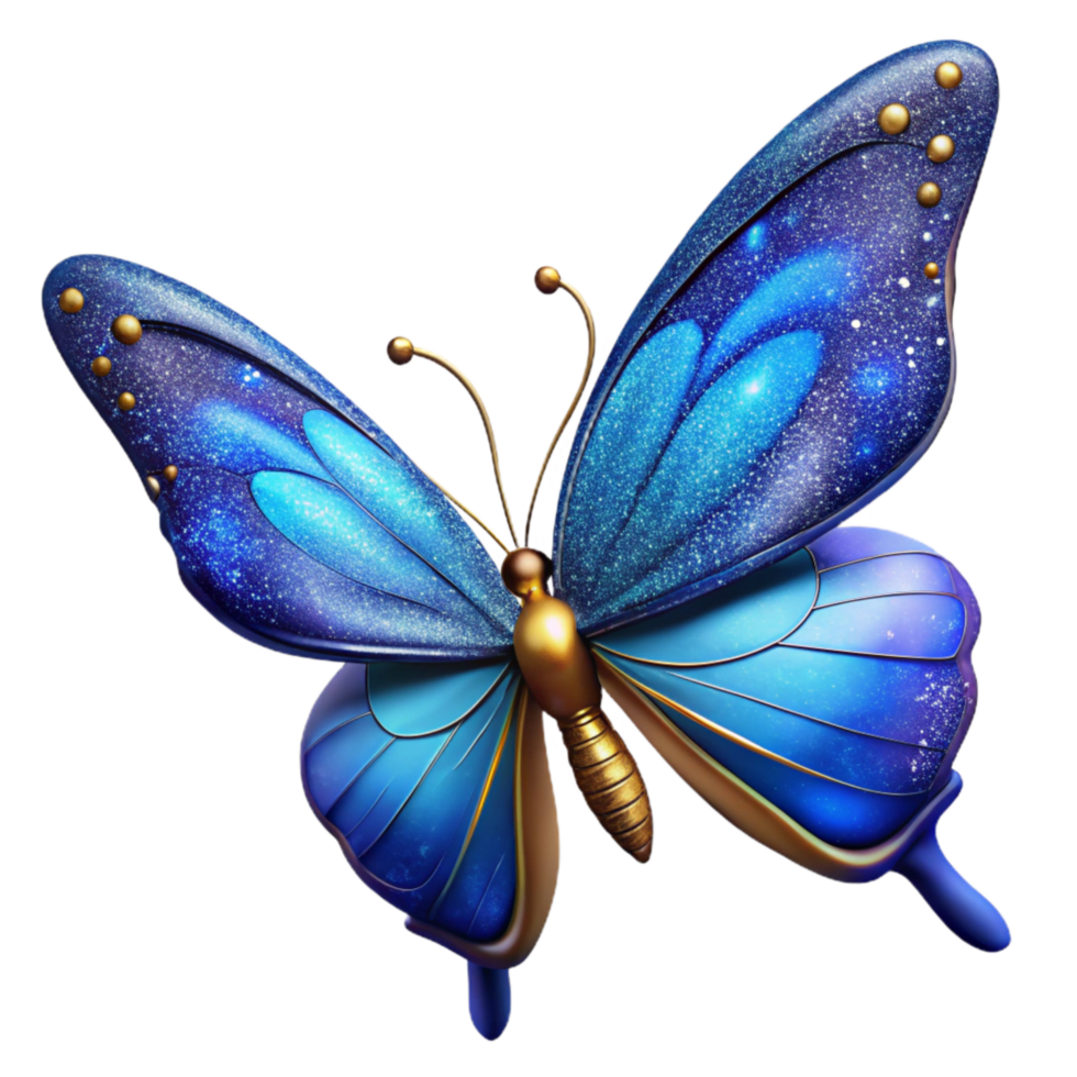 stunning rustic Blue Butterfly in Flight Isolated Element authentic png