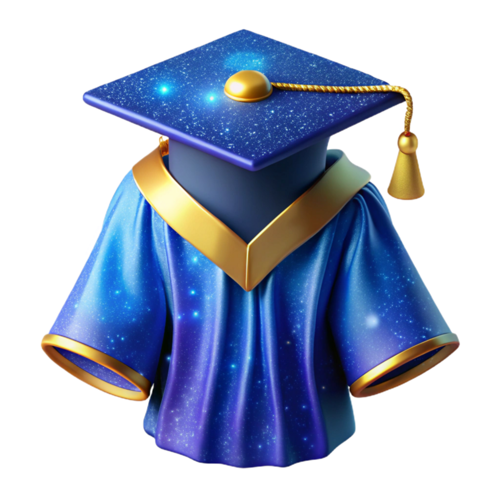 elegant classic Blue Graduation Gown with Cap Isolated detailed png