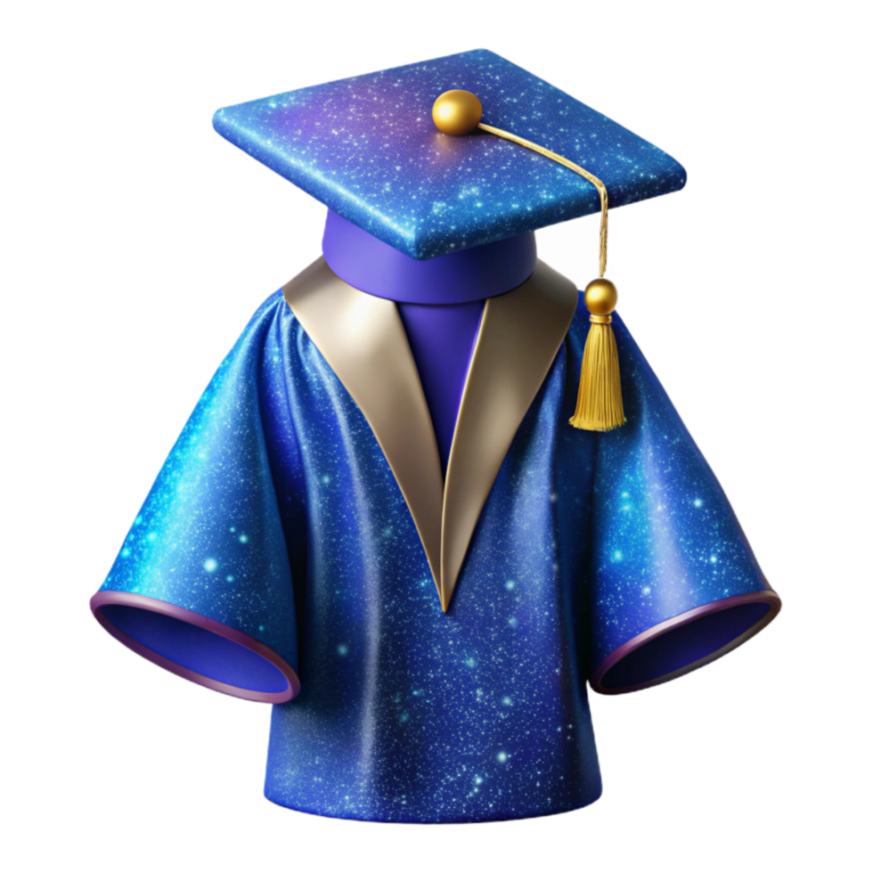 impressive modern Blue Graduation Gown with Cap Isolated premium png