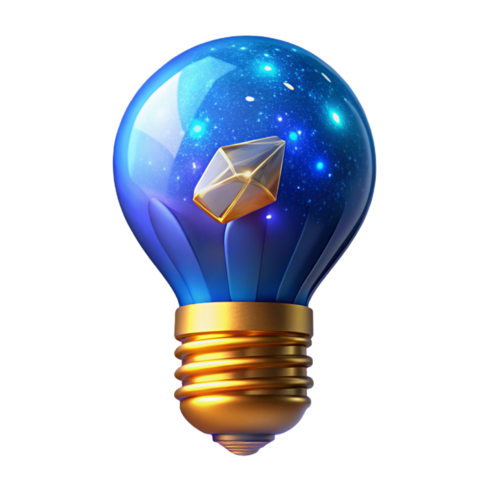 elegant creative Blue Light Bulb Glowing Isolated Transparent Background genuine png