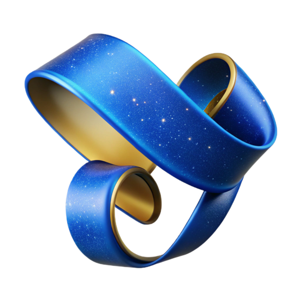 serene minimalist Blue Ribbon Curled with Shadow Isolated high resolution png