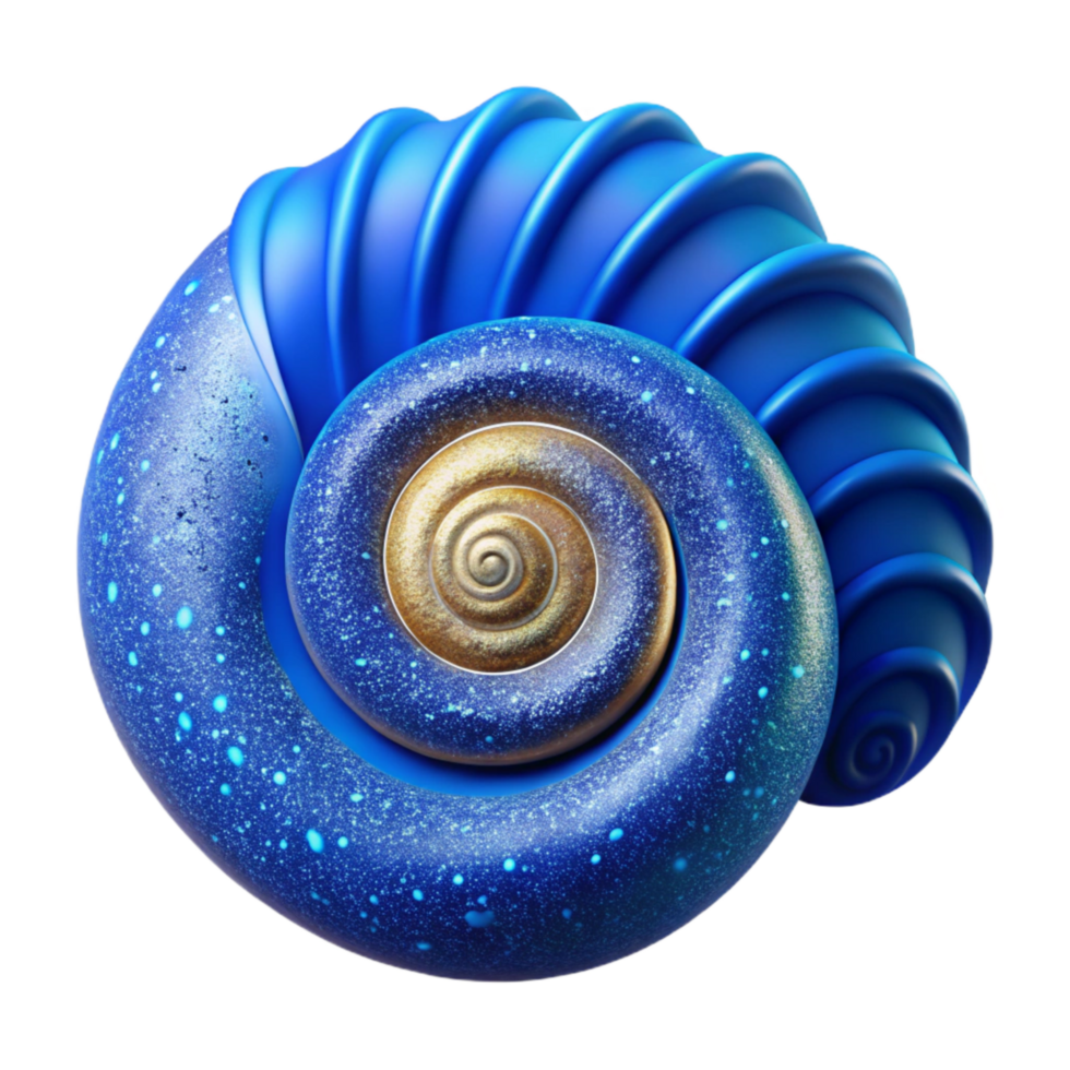 vibrant abstract Blue Sea Shell Spiral Shape Cutout Transparent Background png