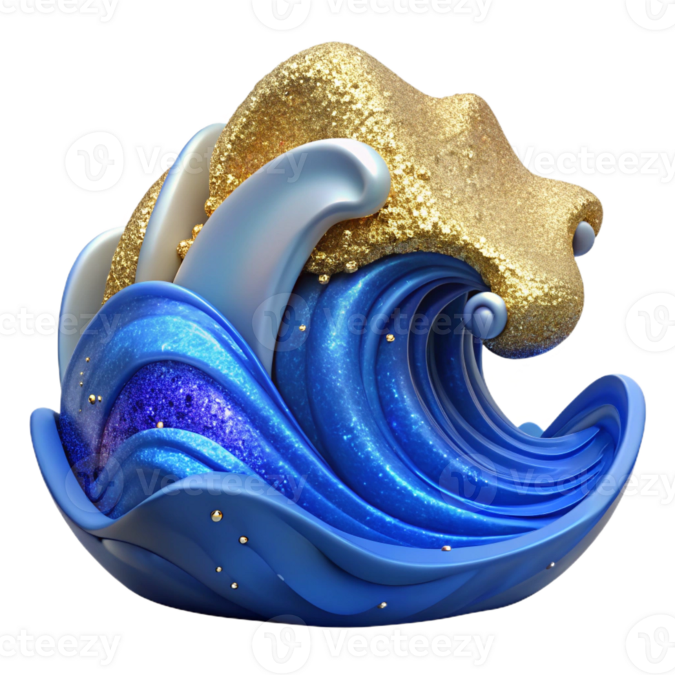 beautiful traditional Blue Wave Ocean Water Crest Transparent Background png