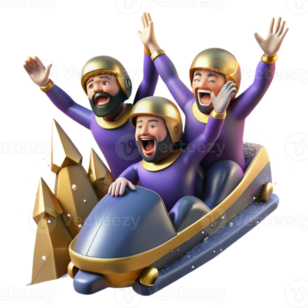 vibrant minimalist Bobsled Team Celebrating Victory Isolated Element with Joyful Expressions high quality png