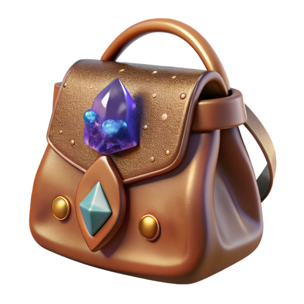 dramatic creative Brown Leather Bag Front View Isolated Transparent Background original png