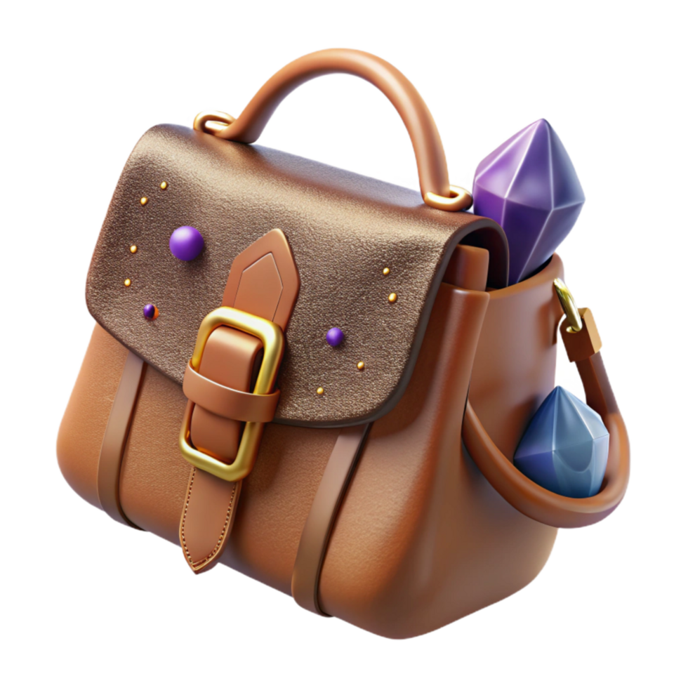 dramatic artistic Brown Leather Bag Side View Element authentic png