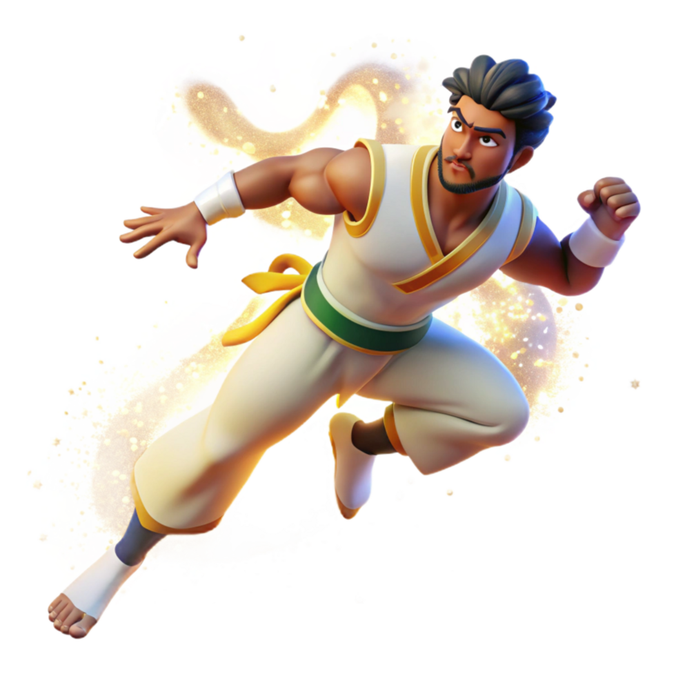 dramatic minimalist Capoeira Fighter in Motion Blur Cutout with Warm Lighting png