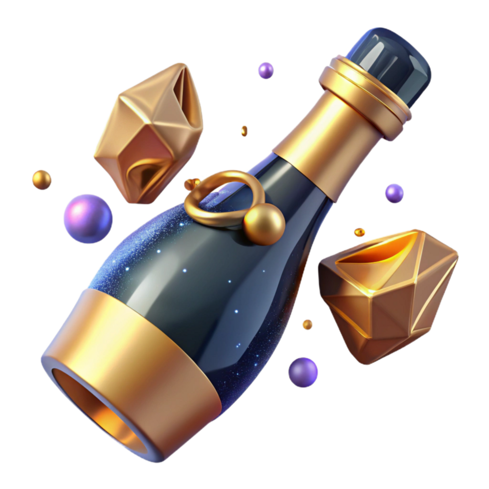 stunning creative Champagne Bottle Cutout with Cork Popping detailed png