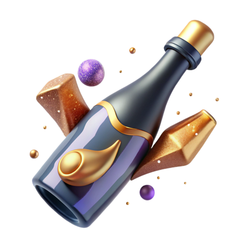 magnificent contemporary Champagne Bottle with Cork Popping Cutout Element original png