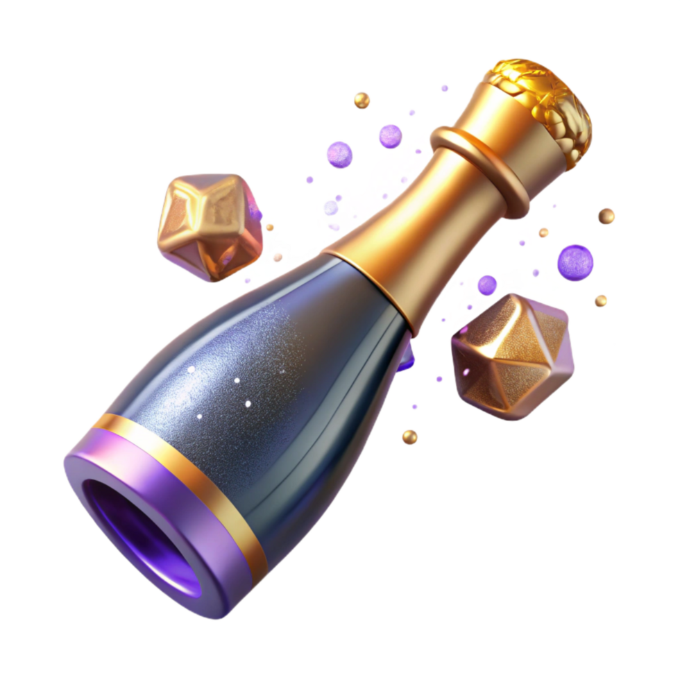wonderful minimalist Champagne Bottle with Cork Popping Cutout Element png