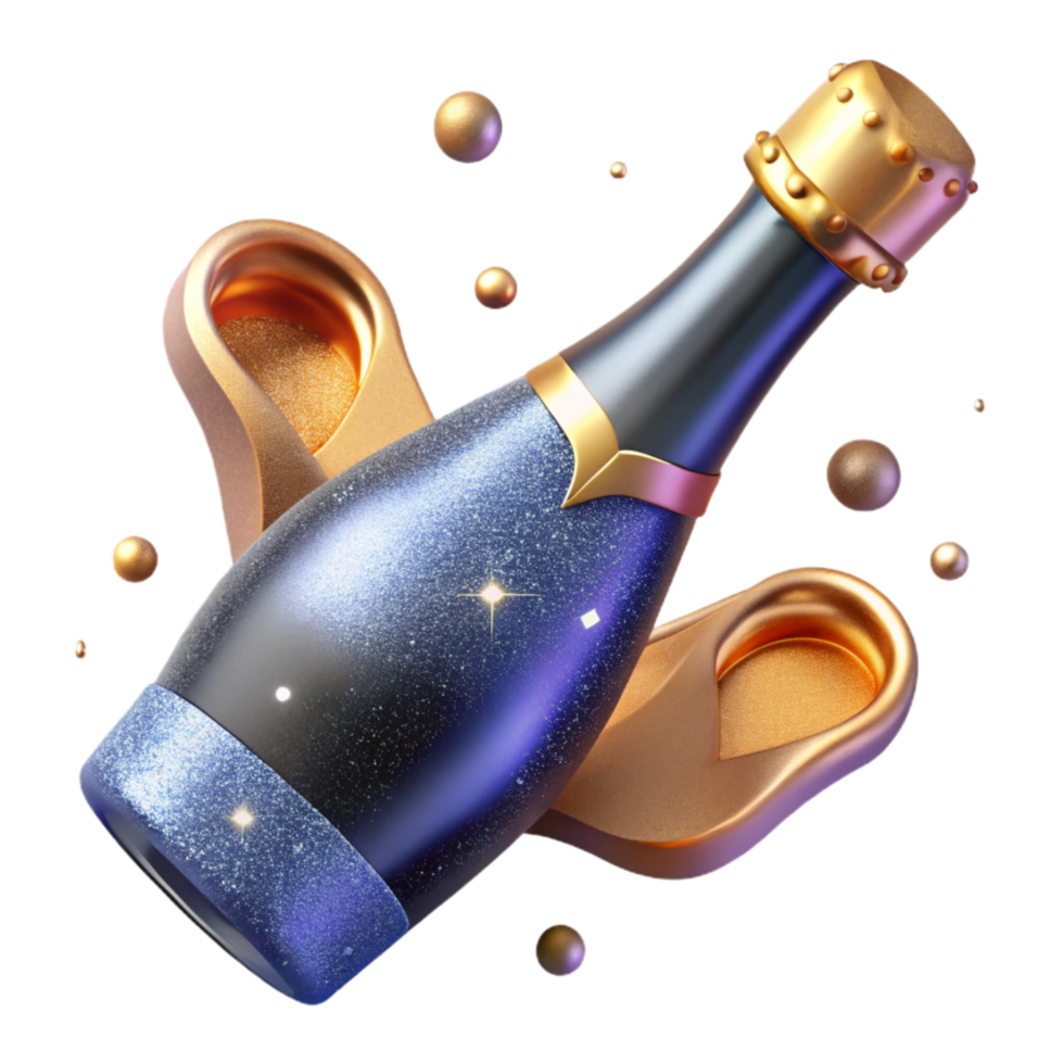 beautiful artistic Champagne Bottle with Cork Popping Cutout Element high resolution png