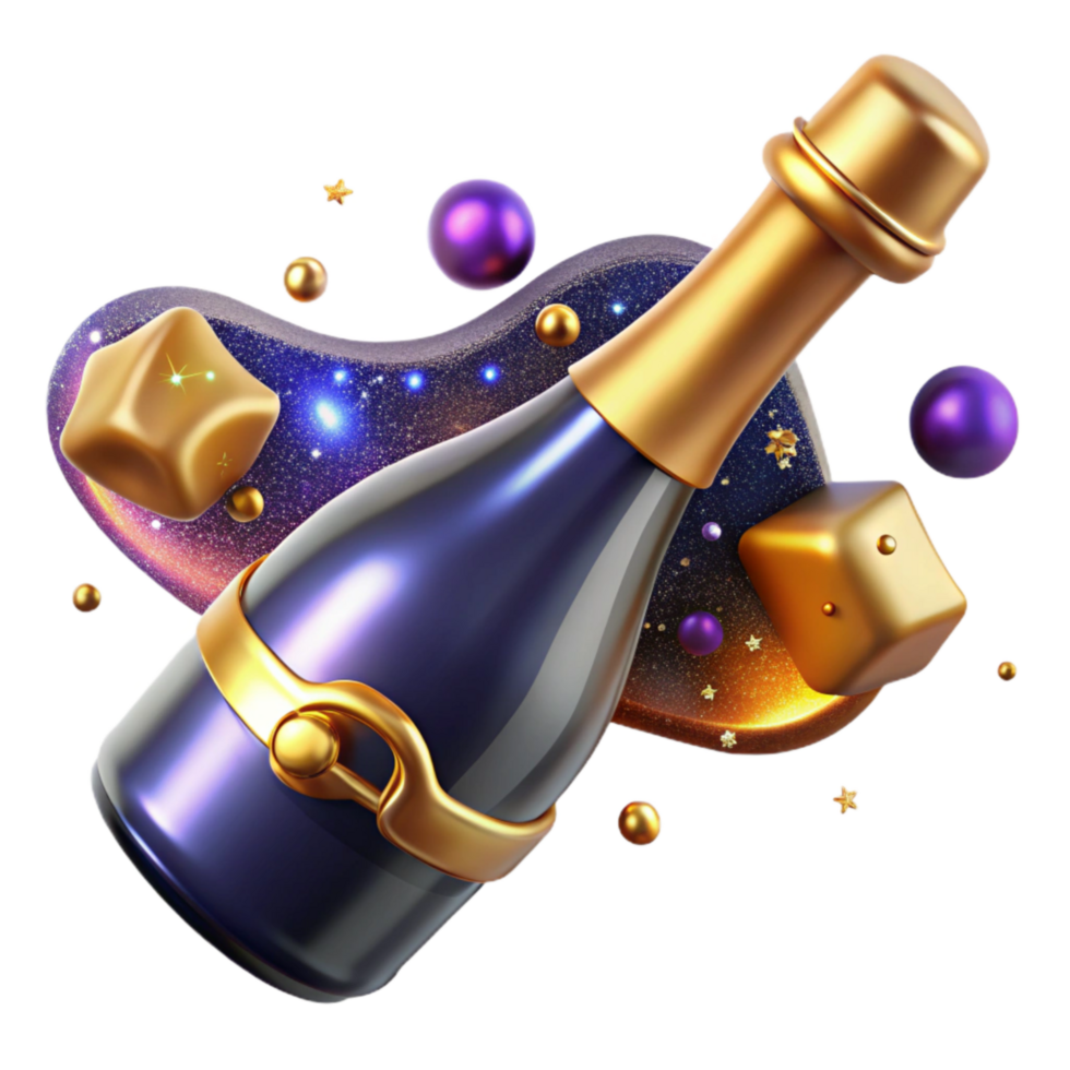 serene vintage Champagne Bottle with Popping Cork Isolated Element png