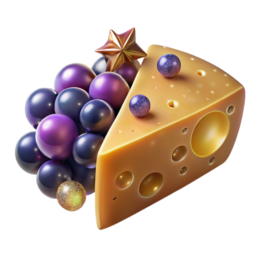 stunning traditional Cheese Wedge with Crackers and Grapes and Transparent Background authentic png